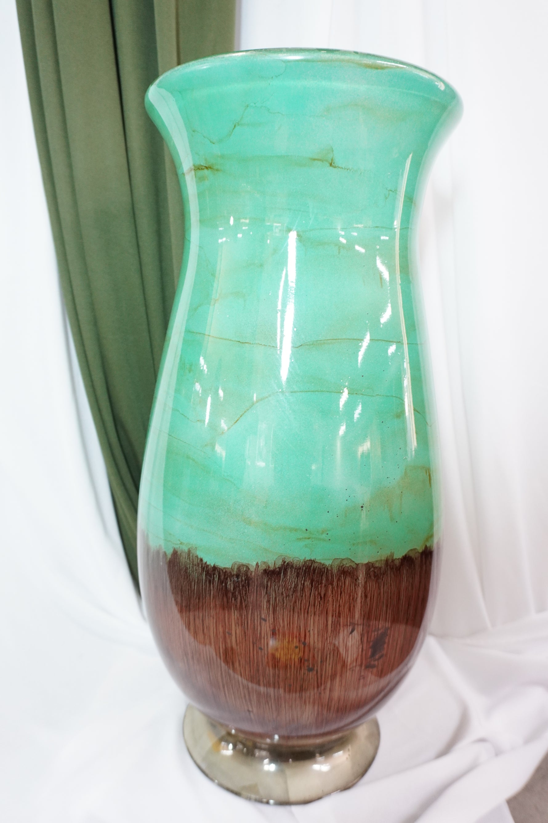 Jarrón Alto Dorog I — Verde Menta y Terracota