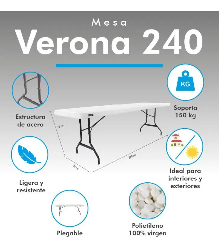 Mesa Tablón Verona 2.40 m Blanco DUNA