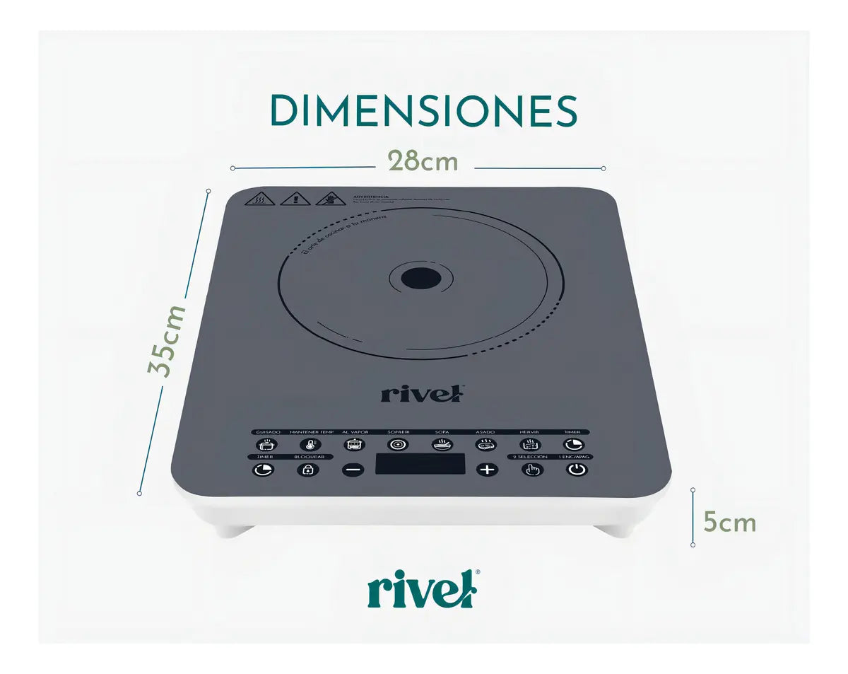 Parrilla Inducción Multifuncional 1 Quemador 1200w Rivel 18INDTVT